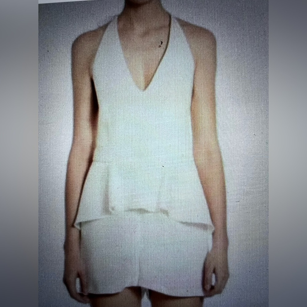 NWT SCRIPTED SAKS FIFTH AVENUE Ivory Shorts Romper Peplum Sz Large Back Bow